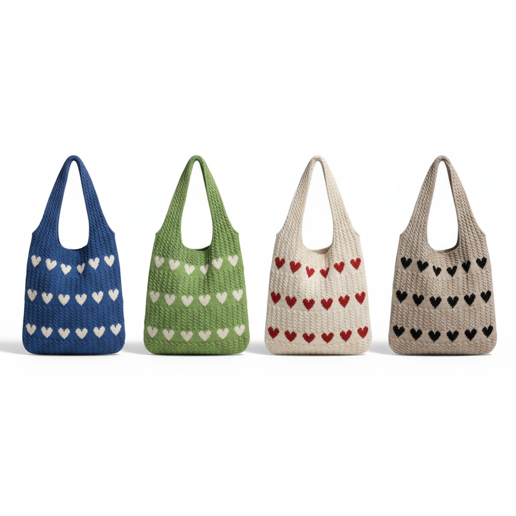 Bolso de corazón tejido