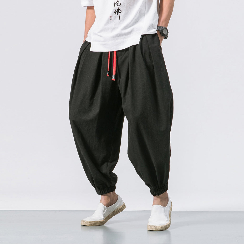 Pantalones Harem holgados para hombre con puños elásticos & Cintura con cordón