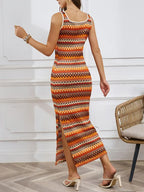 Vestido maxi de malha listrado