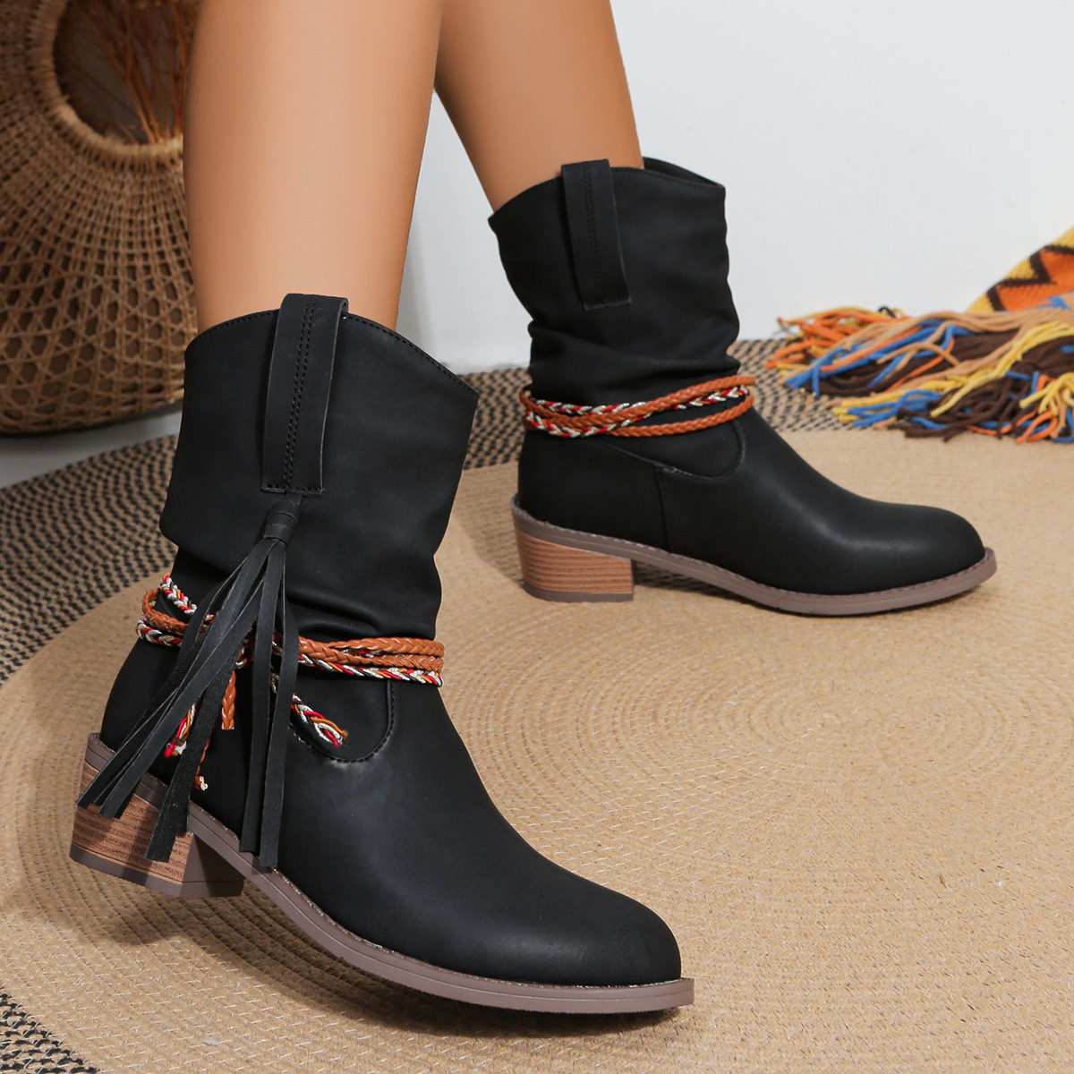 Botas de tobillo de borla de rodeo
