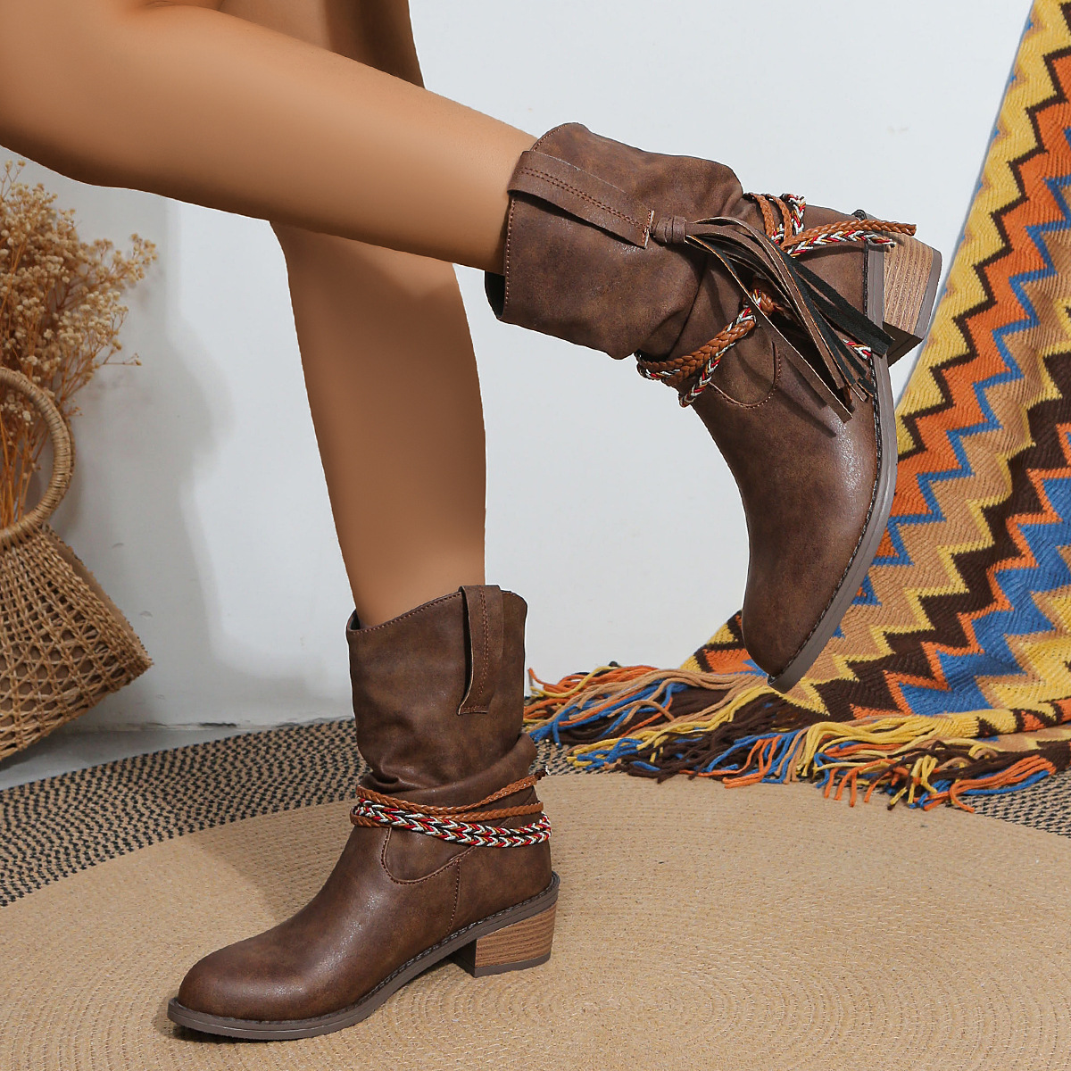 Botas de tobillo de borla de rodeo