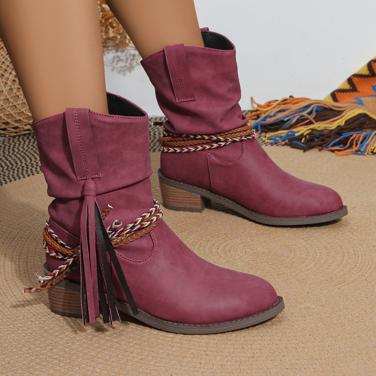 Botas de tobillo de borla de rodeo