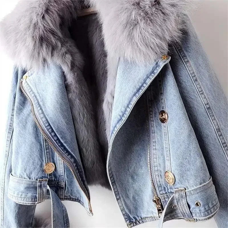 Chaqueta de mezclilla de cuello de piel monroe