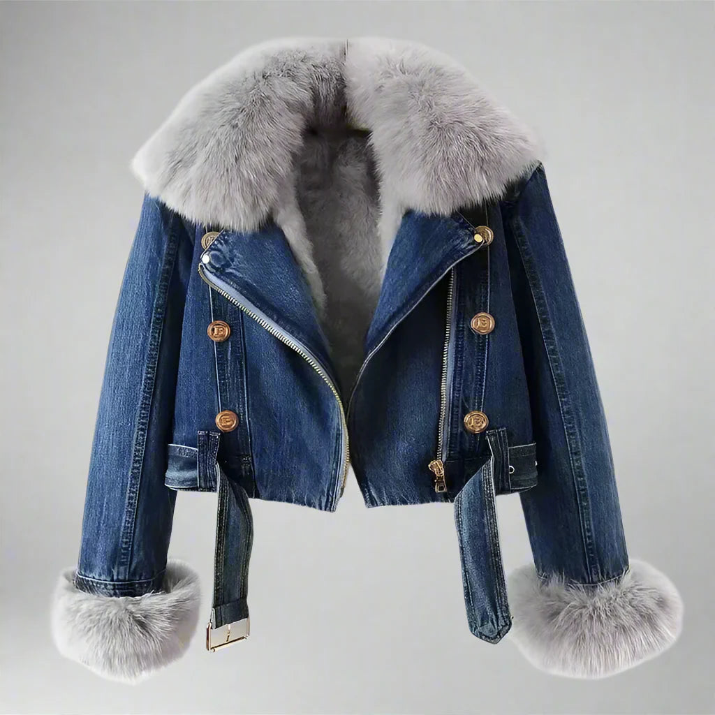 Chaqueta de mezclilla de cuello de piel monroe
