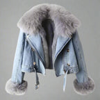 Chaqueta de mezclilla de cuello de piel monroe