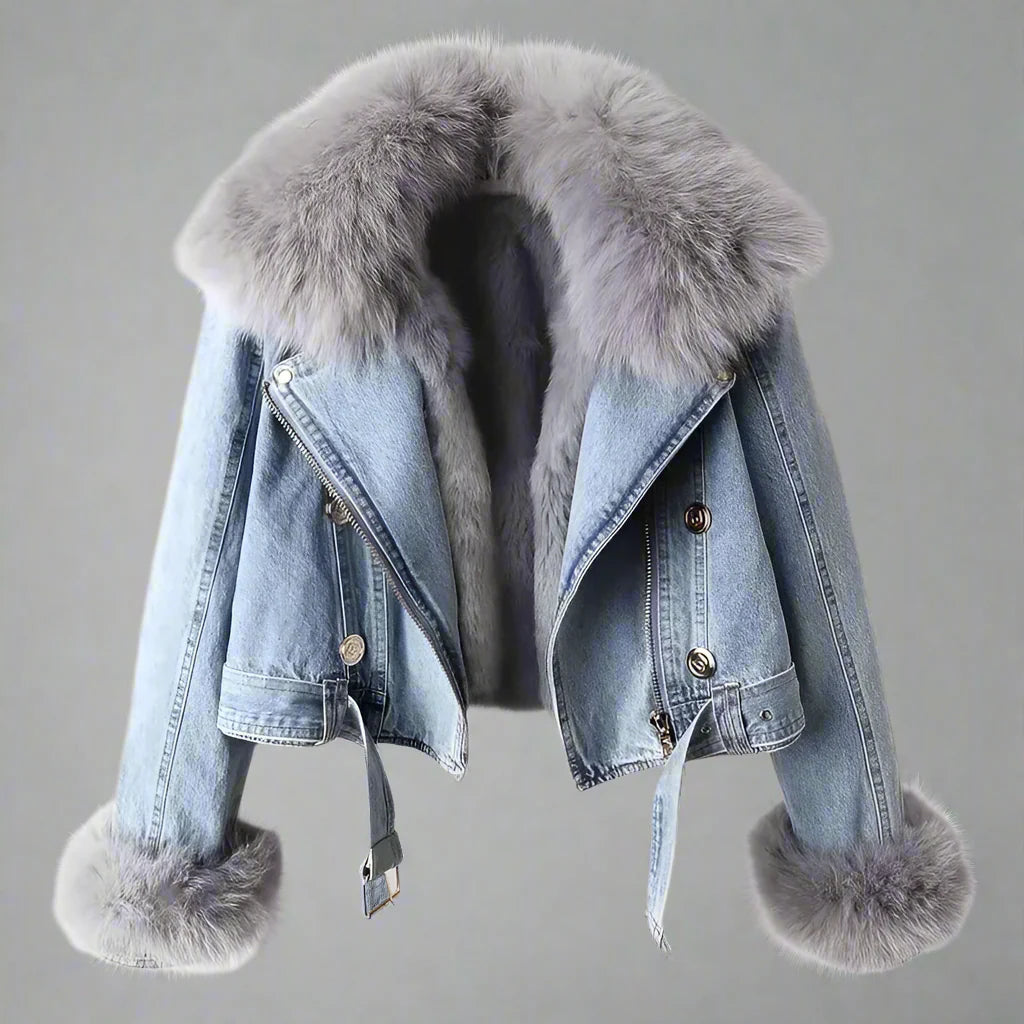 Chaqueta de mezclilla de cuello de piel monroe