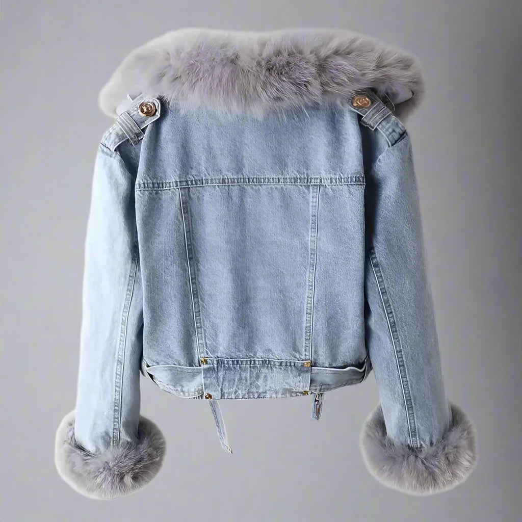 Chaqueta de mezclilla de cuello de piel monroe
