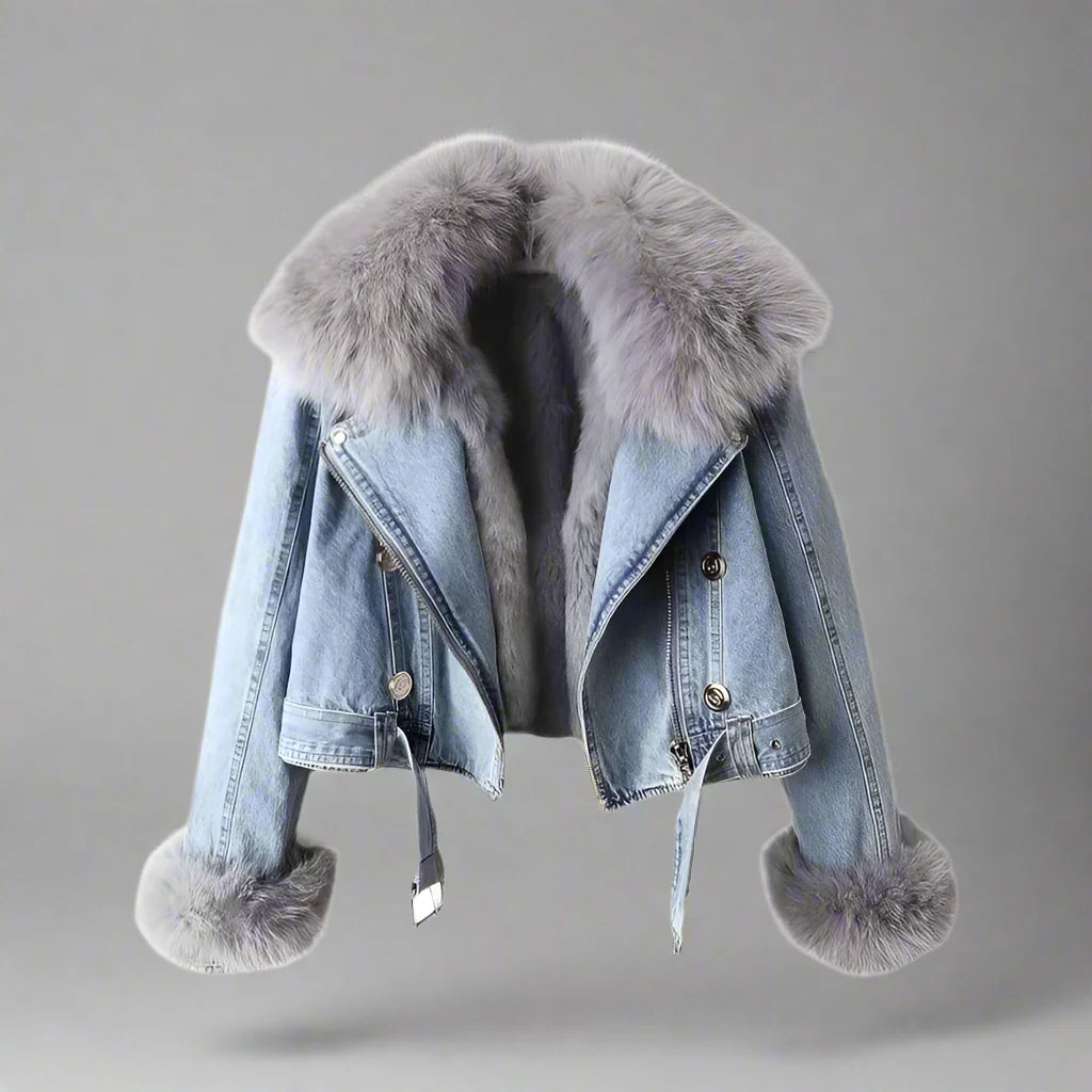 Chaqueta de mezclilla de cuello de piel monroe