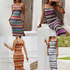Vestido maxi de malha listrado