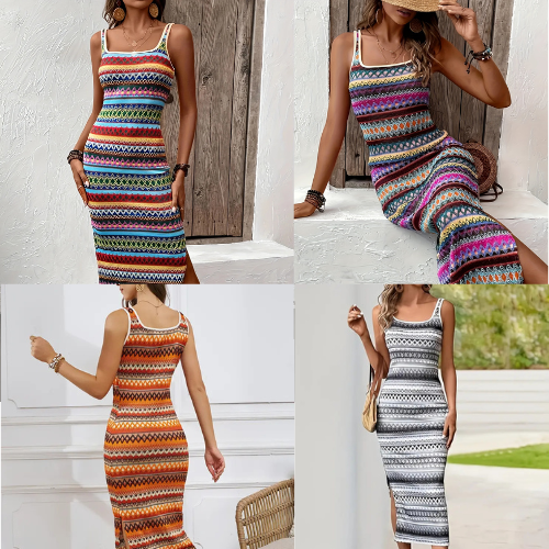 Vestido maxi de malha listrado