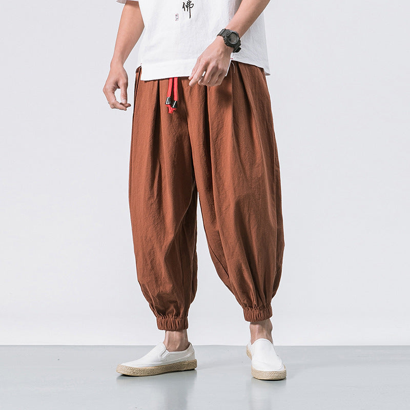 Pantalones Harem holgados para hombre con puños elásticos & Cintura con cordón