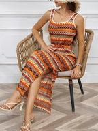 Vestido maxi de malha listrado