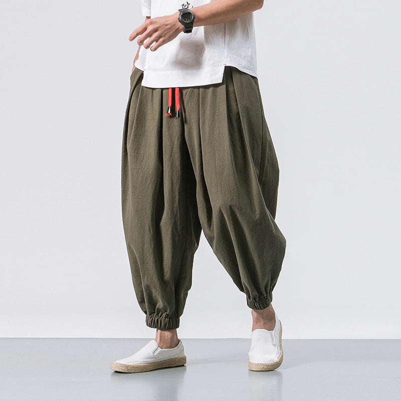 Pantalones Harem holgados para hombre con puños elásticos & Cintura con cordón