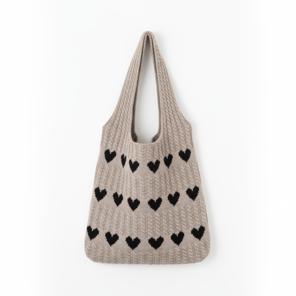 Bolso de corazón tejido