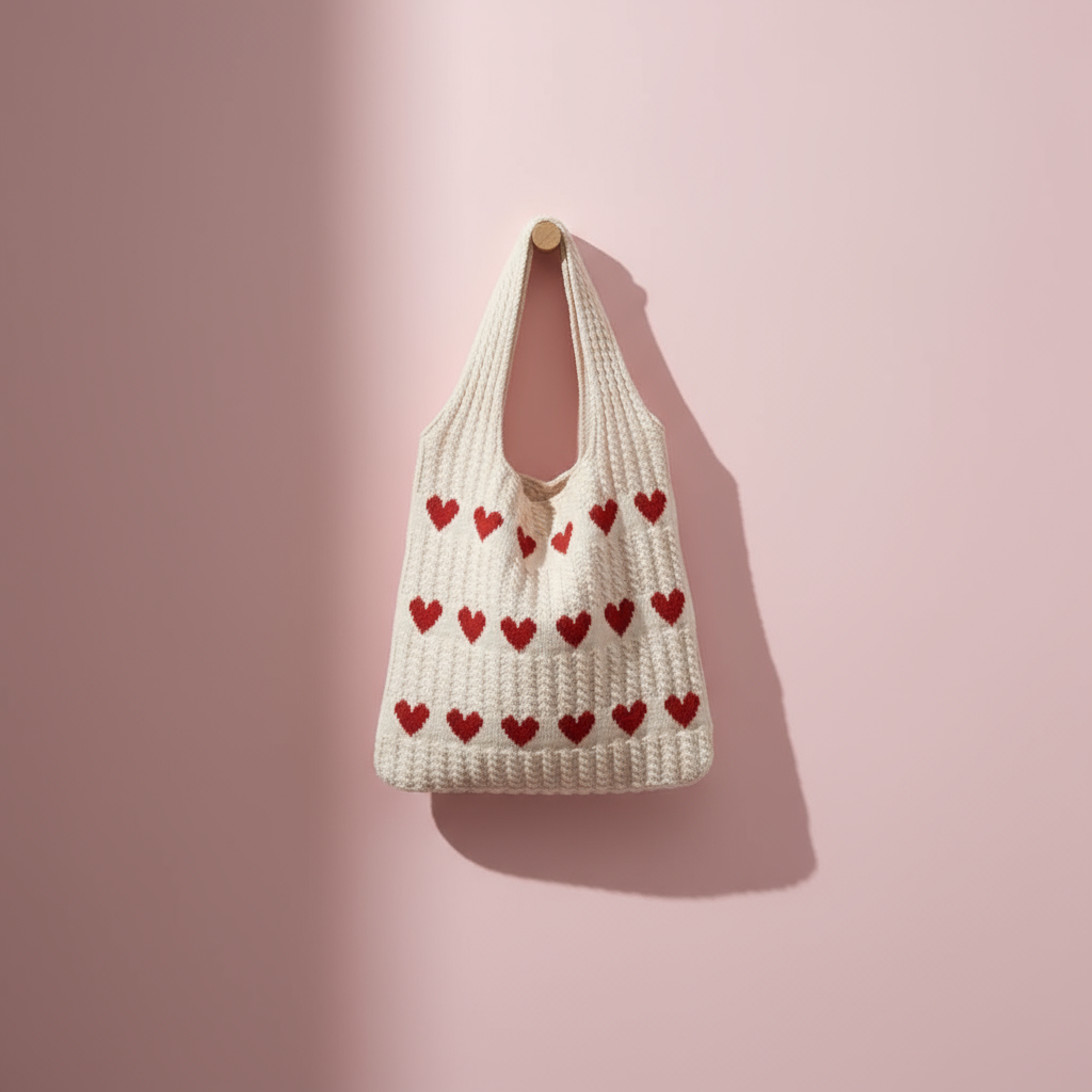 Bolso de corazón tejido