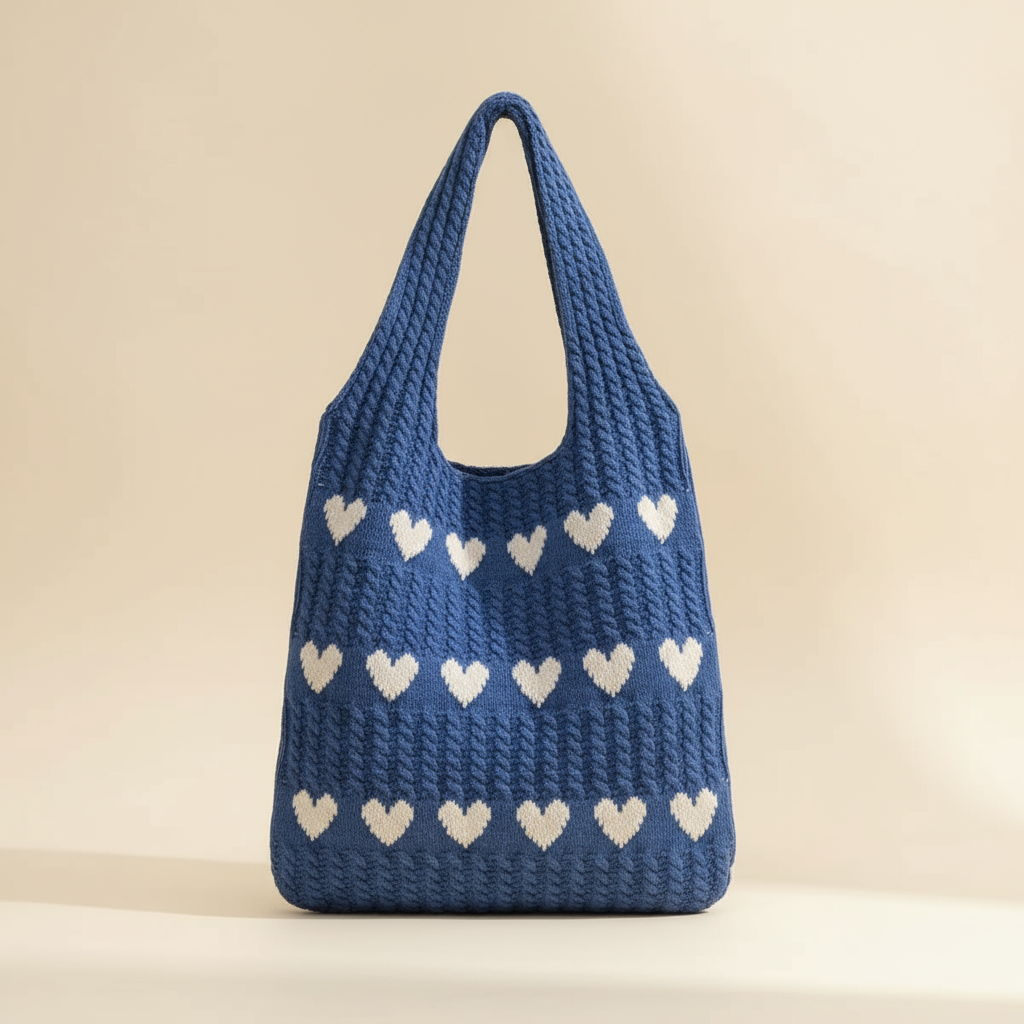 Bolso de corazón tejido