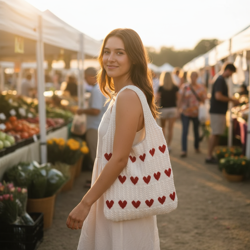 Bolso de corazón tejido
