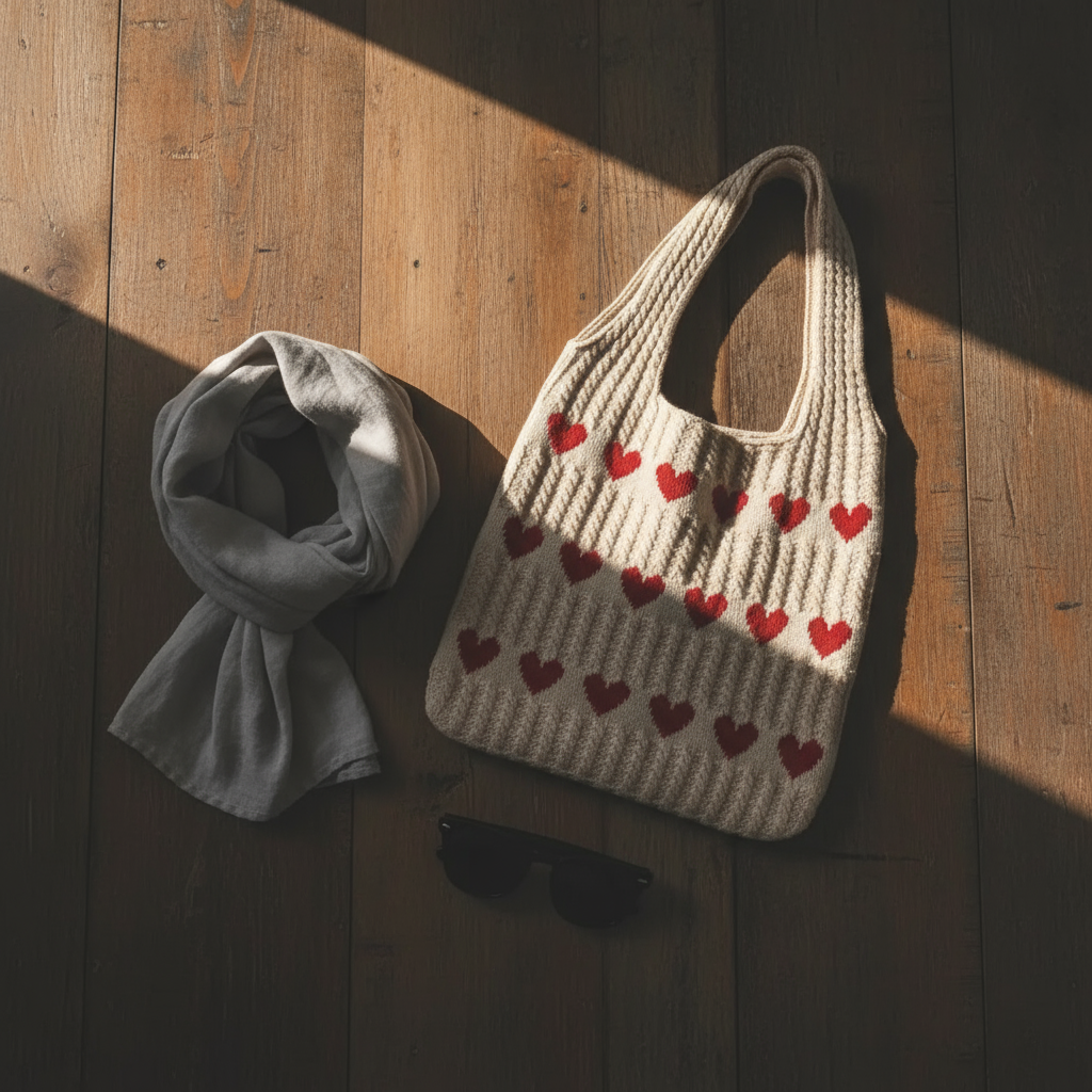 Bolso de corazón tejido