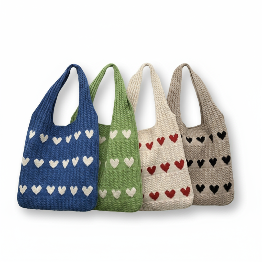 Bolso de corazón tejido