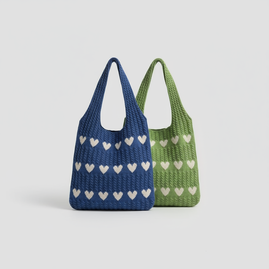 Bolso de corazón tejido