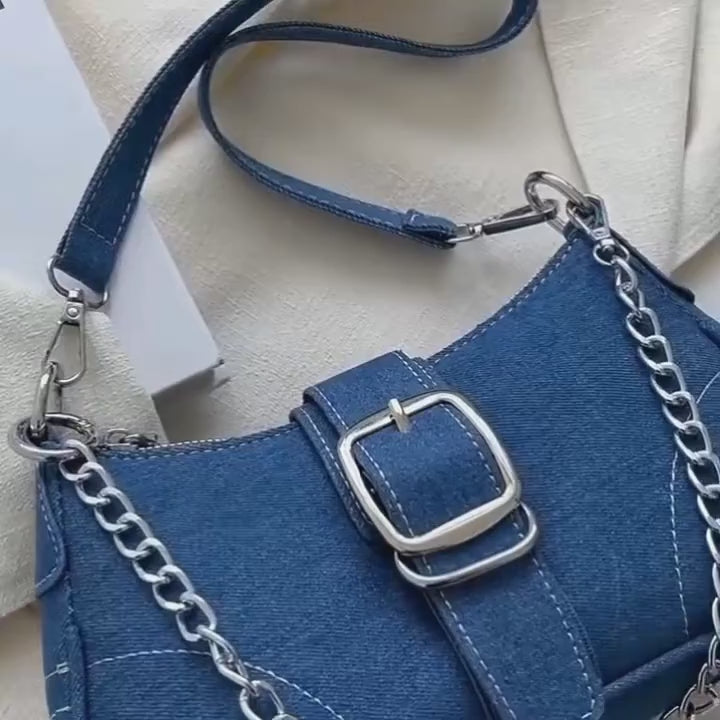 Chic American Style Denim Shoulder Bag  2024 Essential